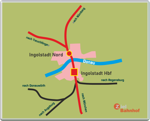 Ingolstadt Nord Ingolstadt Hbf Donau nach Augsburg nach München nach Nürnberg nach Treuchtlingen nach Regensburg nach Donauwörth